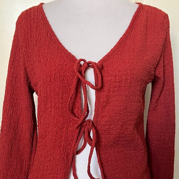 See You Monday Tie Front Long Sleeve Shirt Top Size Small - Picture 3 of 11